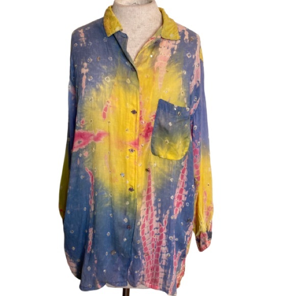 Together Tops - Together Tie Dyed Button Down Blouse Size Medium